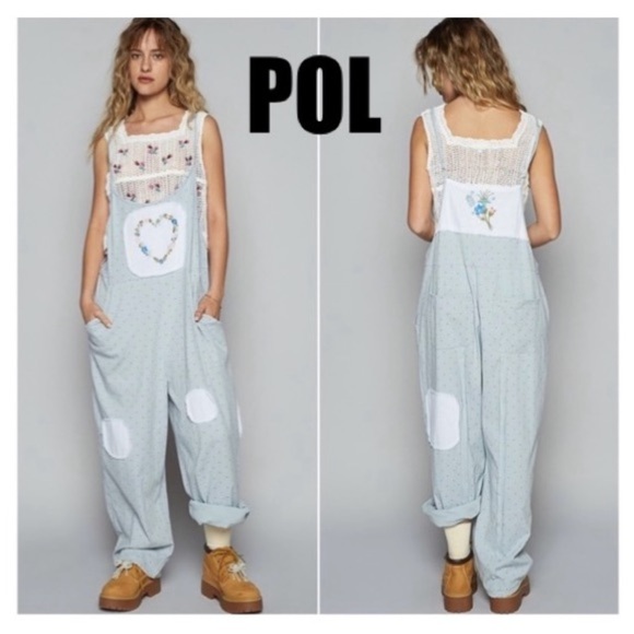 POL Pants - POL JUMPSUIT AND RIBBED PATCHWORK DETAILS WITH POCKETS IN POWDER BLUE SZ LARGE